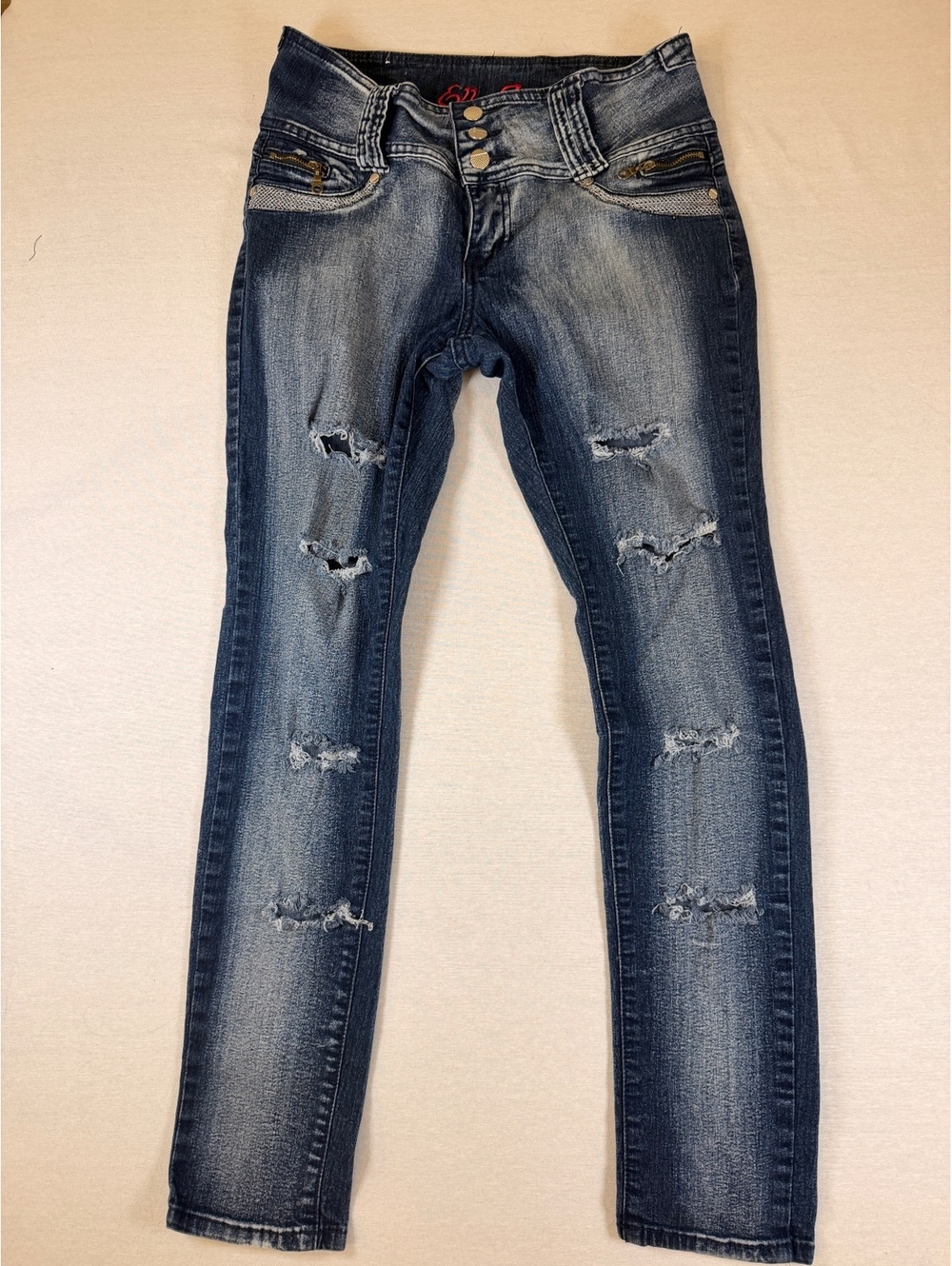 Ella Jeans Distressed skinny Rhinestone 3 Button 15 Y2K